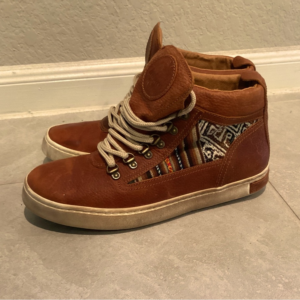 Women's INKKAS Camping Boot Hightop Leather Shoes Aztec Design